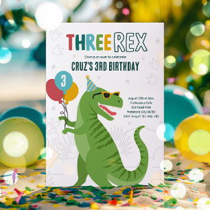 Invitation Dinosaur Trois Rex 3e Anniversaire fête T-Rex