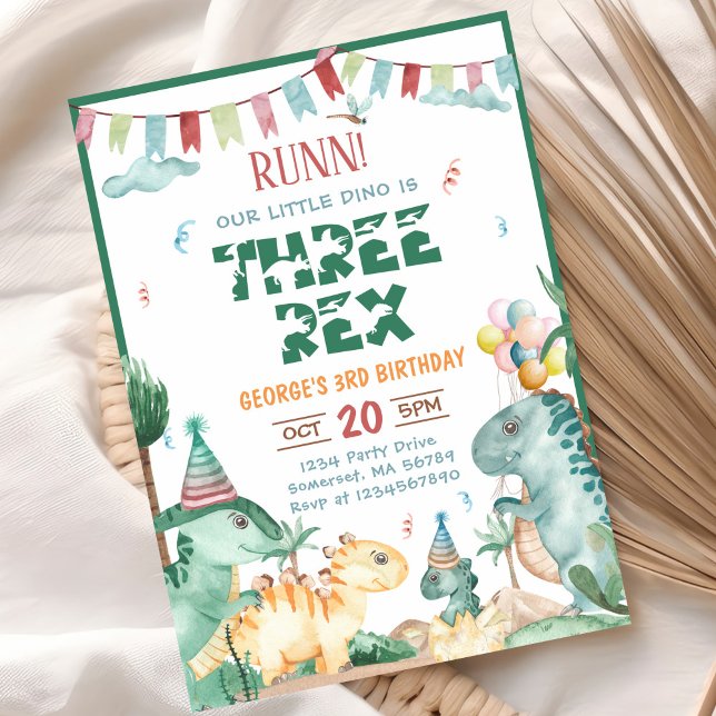 Invitation Dinosaur Trois Rex 3e fête d'anniversaire (Créateur téléchargé)