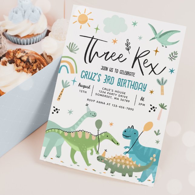 Invitation Dinosaur Trois Rex 3e fête d'anniversaire (Créateur téléchargé)