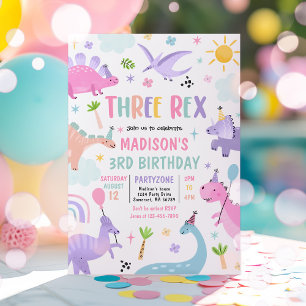 Invitation Dinosaur Trois Rex 3e fête d'anniversaire