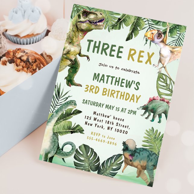 Invitation Dinosaur Trois Rex 3e fête d'anniversaire (Créateur téléchargé)