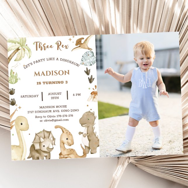 Invitation Dinosaur Trois Rex 3ème Anniversaire Photo (Créateur téléchargé)