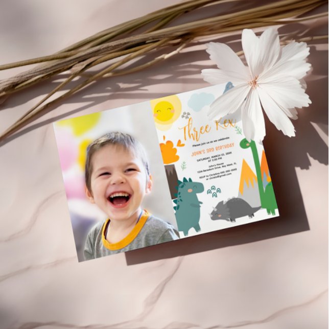 Invitation Dinosaur Trois Rex 3ème anniversaire Photo Party (Créateur téléchargé)