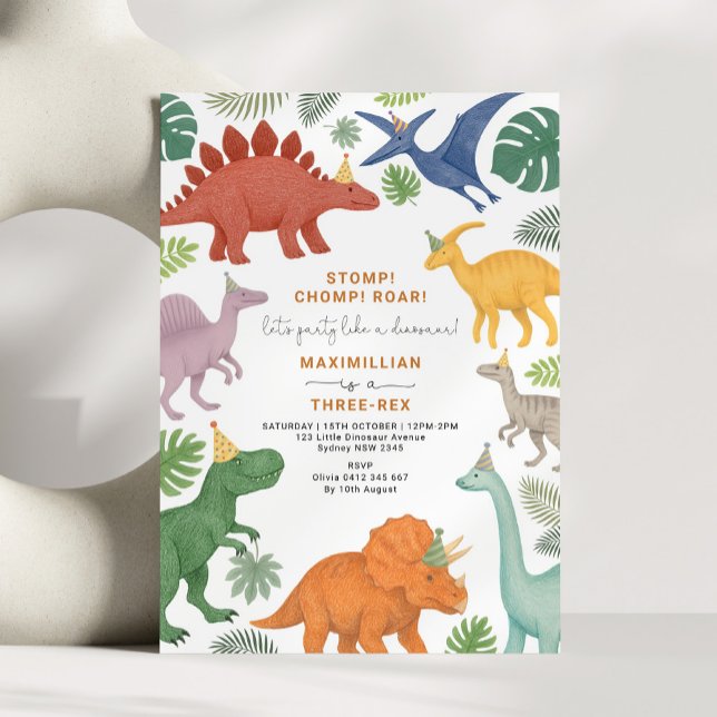 Invitation Dinosaur Trois Rex Boy Anniversaire (Créateur téléchargé)
