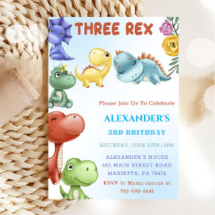 Invitation Dinosaur Trois Rex fête d'anniversaire
