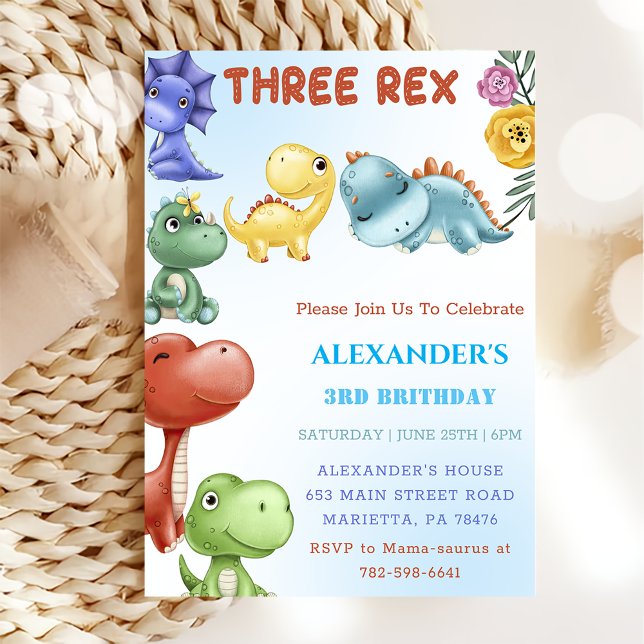 Invitation Dinosaur Trois Rex fête d'anniversaire (Créateur téléchargé)