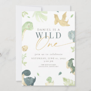 Invitation Dinosaur Wild One 1er anniversaire fête d'annivers