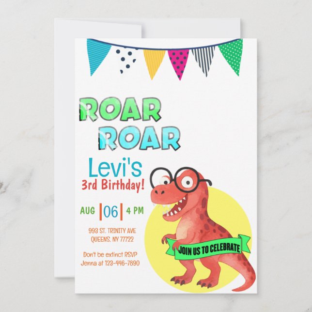 Invitation Dinosaur Young Wild anniversaire (Devant)