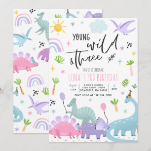 Invitation Dinosaur Young Wild Et Trois 3e Fête D'Anniversair