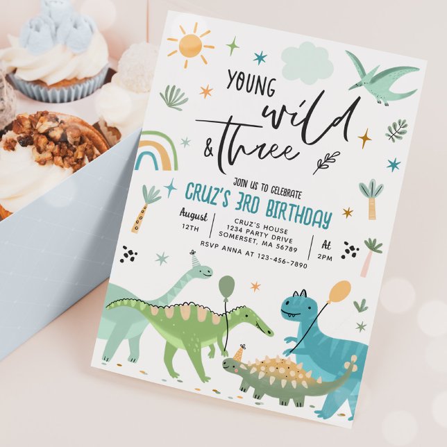 Invitation Dinosaur Young Wild Et Trois 3e Fête D'Anniversair (Créateur téléchargé)