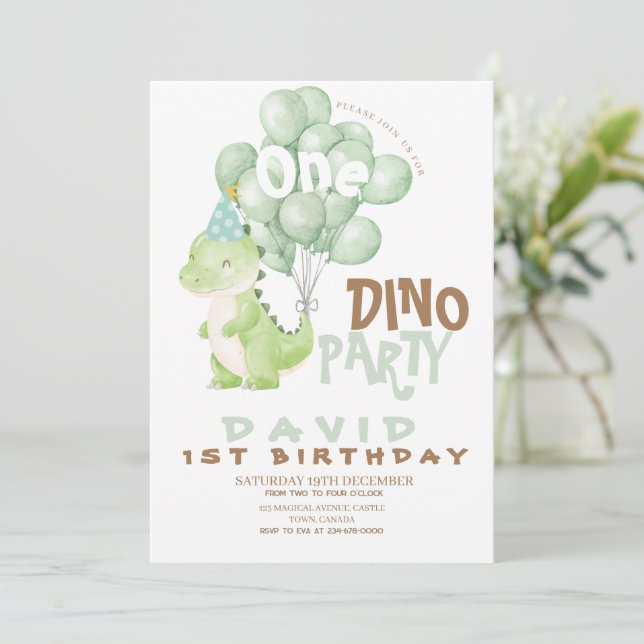 Invitation Dinosaure 1er Anniversaire Ballons (Debout devant)