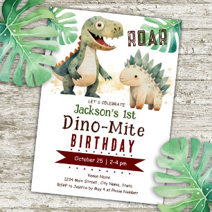 Invitation Dinosaure 1er aquarelle d'anniversaire