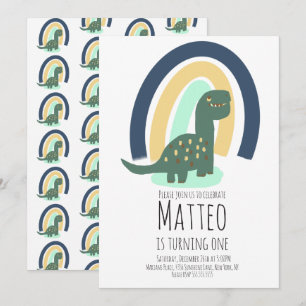 Invitation Dinosaure à la main arc-en-ciel fête d'anniversair