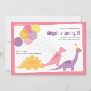 Invitation Dinosaure Anniversaire Balloon rose violet