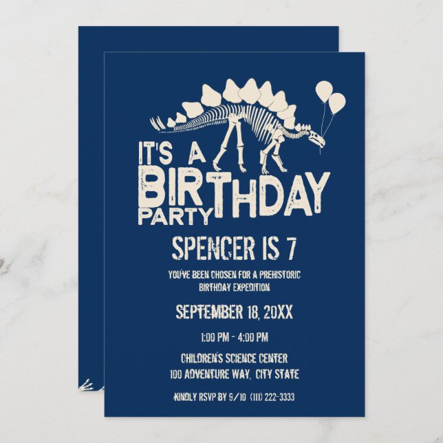 Invitation Dinosaure Anniversaire Stegosaurus avec Ballons (Devant / Derrière)