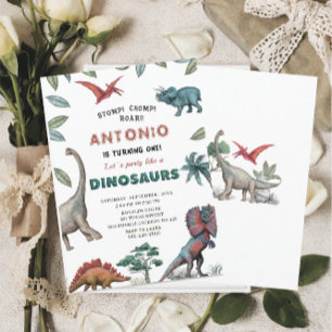 Invitation Dinosaure aquarelle estomac chompe roar partie ann