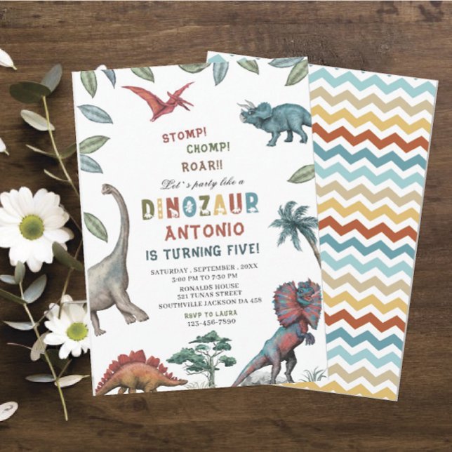 Invitation Dinosaure aquarelle estomac chompe roar partie ann (Créateur téléchargé)