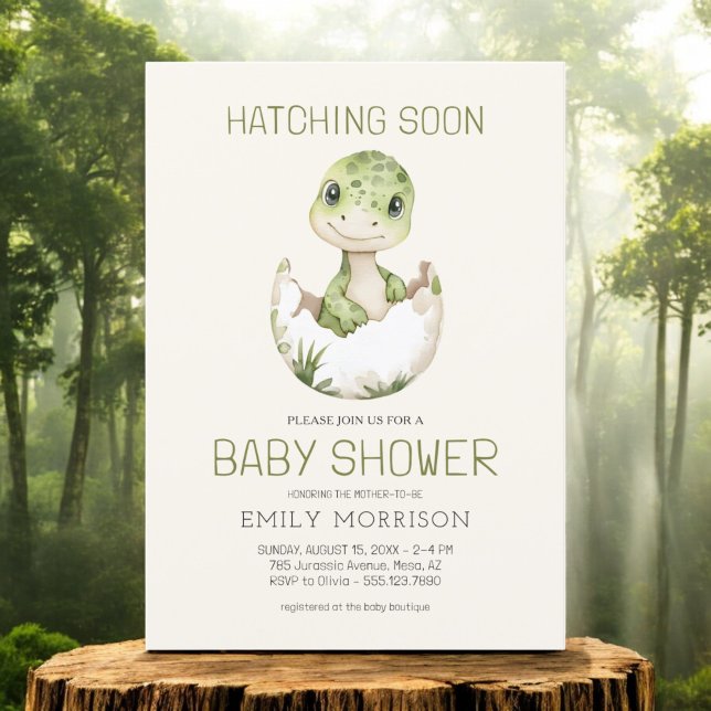 Invitation Dinosaure Aquarelle Hatching Bientôt Baby shower (Créateur téléchargé)
