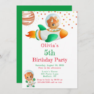Invitation Dinosaure Astronaut Rocketship Girl Birthday Party