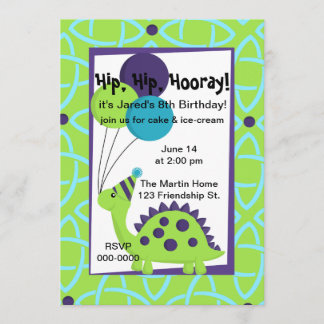 Invitation Dinosaure avec des ballons et un Har de parti