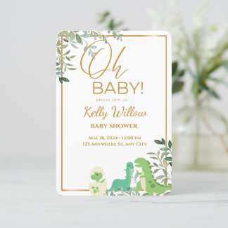 Invitation Dinosaure Avec Eucalyptus Feuilles Oh Baby shower