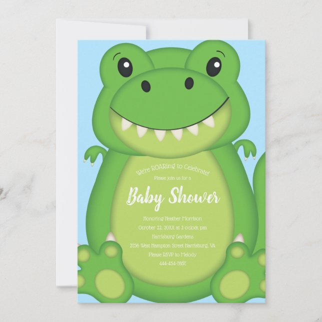 Invitation Dinosaure Baby shower T-Rex (Devant)