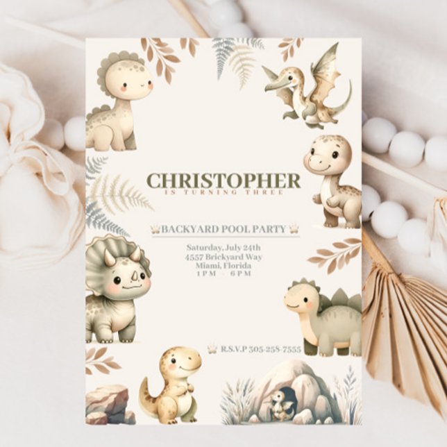 Invitation Dinosaure Boho Roaring Thème Anniversaire (Créateur téléchargé)