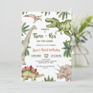 Invitation Dinosaure Brown Rustique Vert Trois Rex