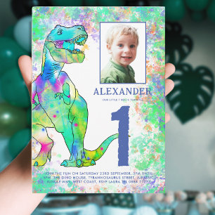 Invitation Dinosaure coloré 1er anniversaire de fête Photo