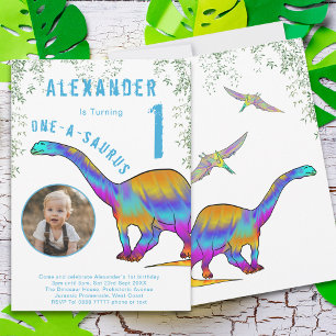 Invitation Dinosaure coloré 1er anniversaire fête