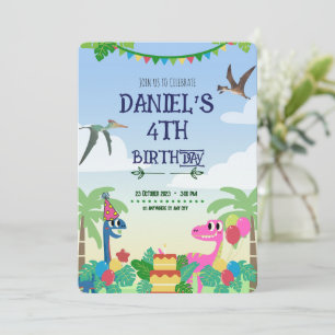Invitation Dinosaure Coloré Thème Anniversaire Fête Invitatio