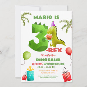 Invitation Dinosaure coloré Trois Rex 3e fête d'anniversaire