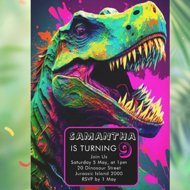 Invitation dinosaure d'art de rue coloré (Unleash your creativity with our colorful street art dinosaur invitation! )