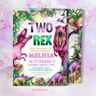 Invitation Dinosaure DEUX Rex Fête d'anniversaire 