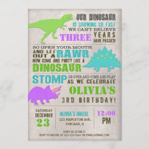 Invitation Dinosaure dinosaure fille fête d'anniversaire