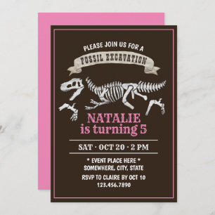 Invitation Dinosaure Fossil Excavation Fille fête d'anniversa