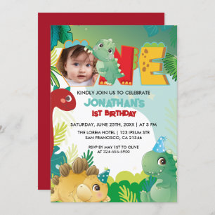 Invitation Dinosaure mignon coloré Baby boy Premier anniversa