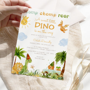 Invitation Dinosaure moderne blanc doux petit Baby shower