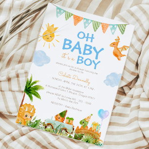 Invitation Dinosaure moderne Blanc Oh Baby Boy Douche
