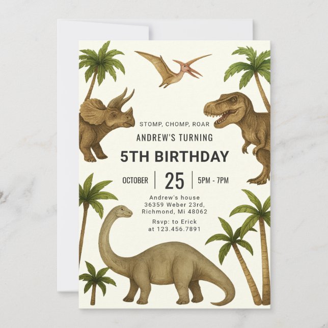 Invitation Dinosaure moderne personnelle Anniversaire pour ga (Devant)