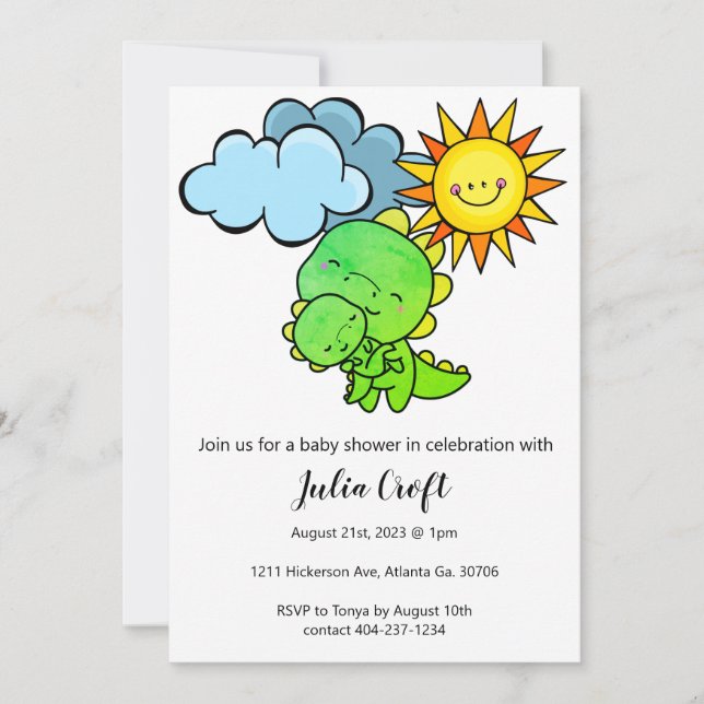Invitation Dinosaure Neutre Genre Baby shower Cute Invitatiat (Devant)