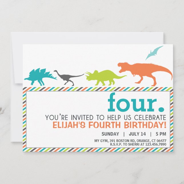 Invitation Dinosaure Neutre moderne Silhouette Anniversaire I (Devant)