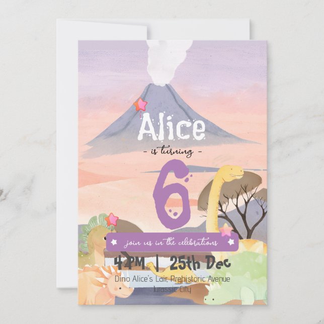 Invitation Dinosaure personnalisé 6ème anniversaire (Devant)