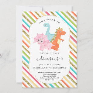 Invitation Dinosaure Personnalisé Thème Filles Anniversaire