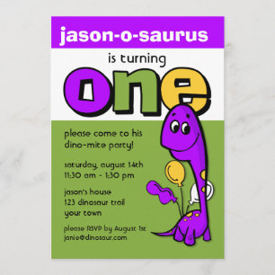 Invitation Dinosaure pourpre 1er anniversaire