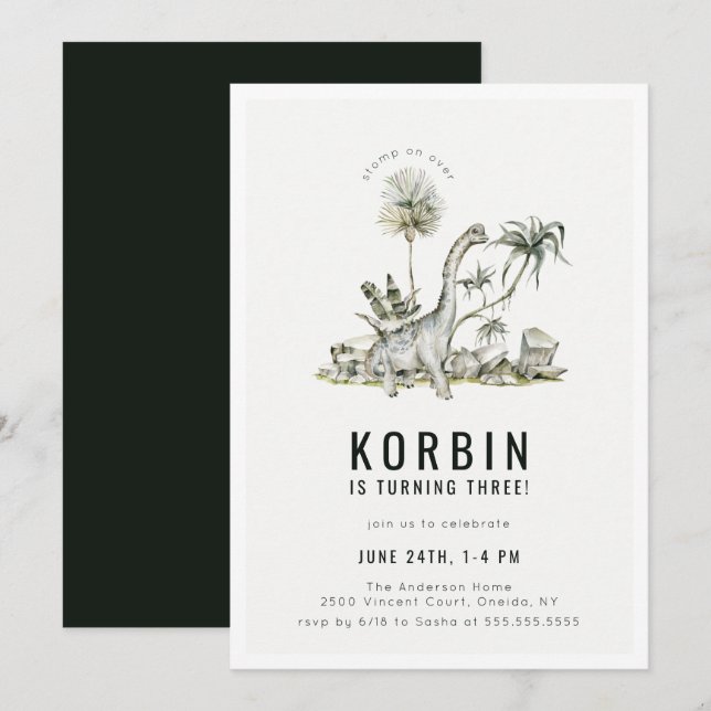 Invitation Dinosaure préhistorique Thème Anniversaire (Devant / Derrière)