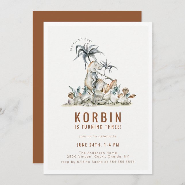 Invitation Dinosaure préhistorique Thème Anniversaire Fête In (Devant / Derrière)