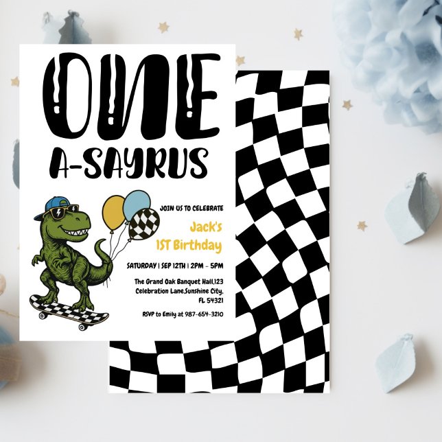 Invitation Dinosaure Premier Anniversaire, Skateboard Dinos 1 (Créateur téléchargé)