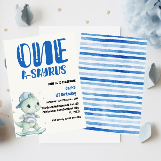 Invitation Dinosaure Premier Anniversaire, Skateboard Dinos 1 (Créateur téléchargé)