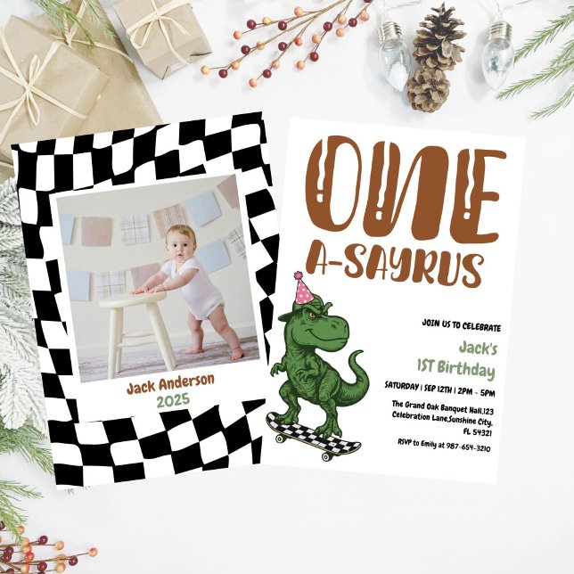 Invitation Dinosaure Premier Anniversaire, Skateboard Dinos 1 (Créateur téléchargé)